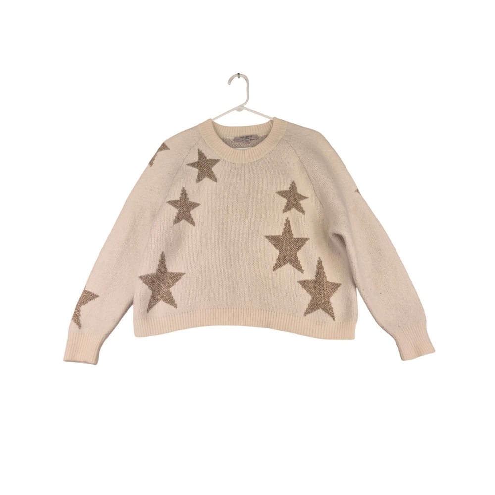 AllSaints Star Jumper‎ Cream Gold Metallic Wool Alpaca Star Print Sweater Medium